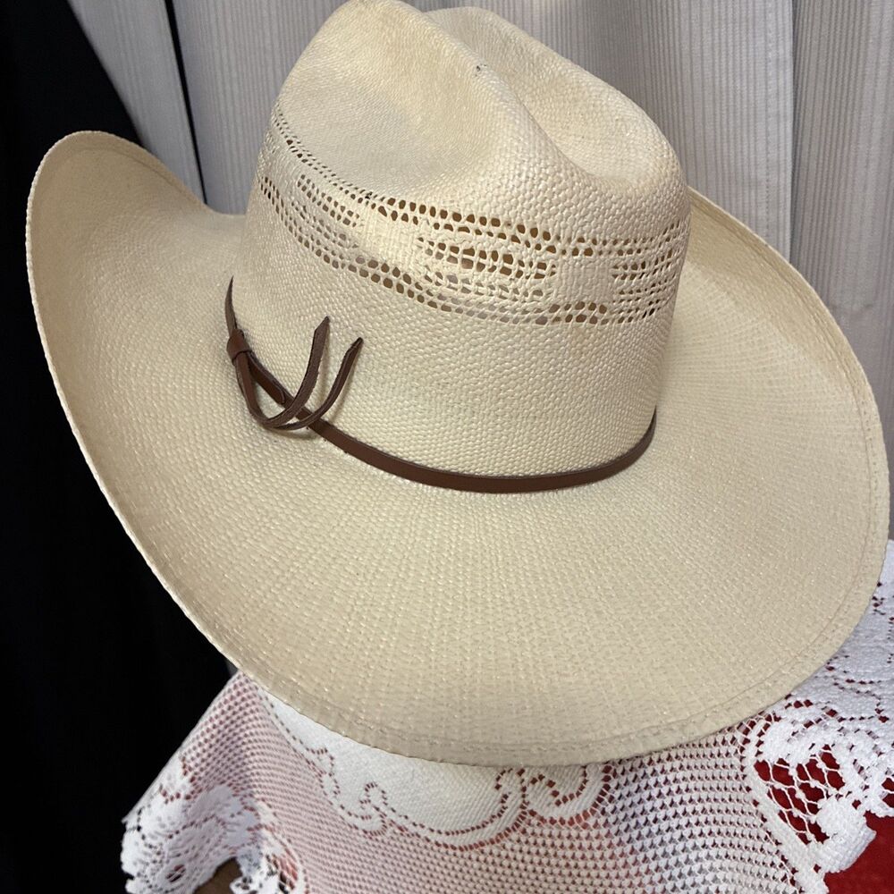 Eddy Bros Straw Cowboy Western Hat Bangora Size 7.5 Cream - Picture 4 of 14